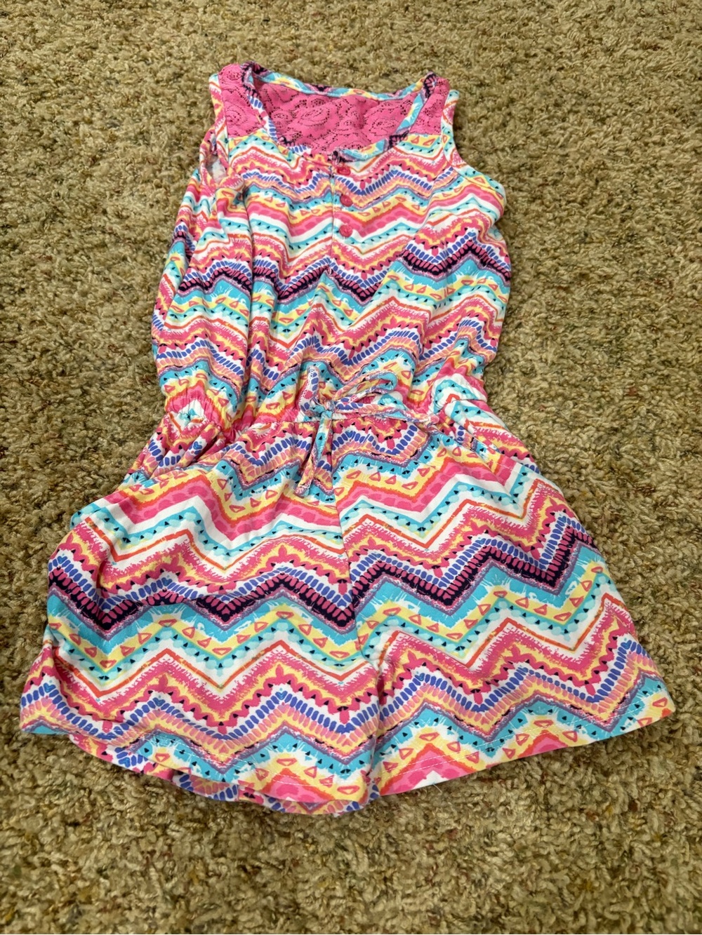 Gymboree Pink Multicolor Chevron Lace-Yoke Romper